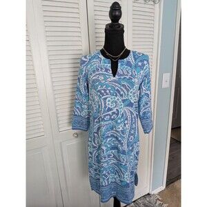 Coolibar Womens S Oceanside Paisley Tunic Dress UPF 50+ 3/4 Sleeve V Neck Resort